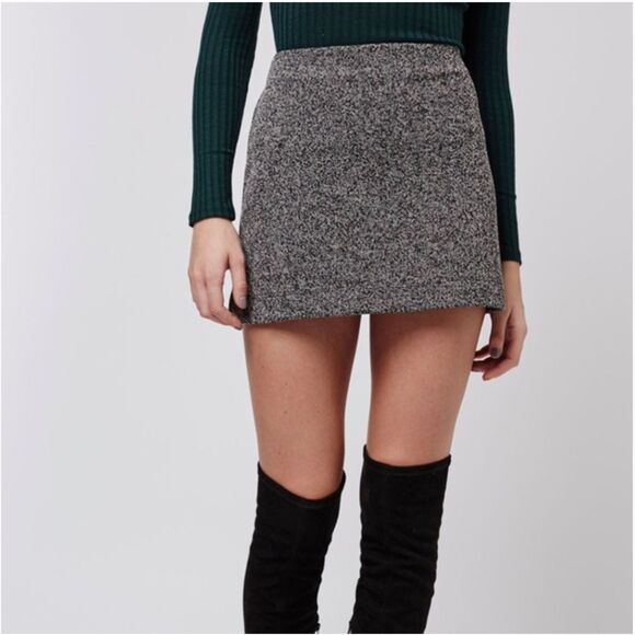 Topshop Classic Tweed Mini Skirt Fitted Dark Gray Cotton Stretch US Size 6 - Picture 1 of 5